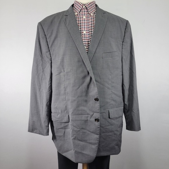 Ralph Lauren Men's Sport Coat Blazer Two Button Gray Checked Wool‎ Size 56L